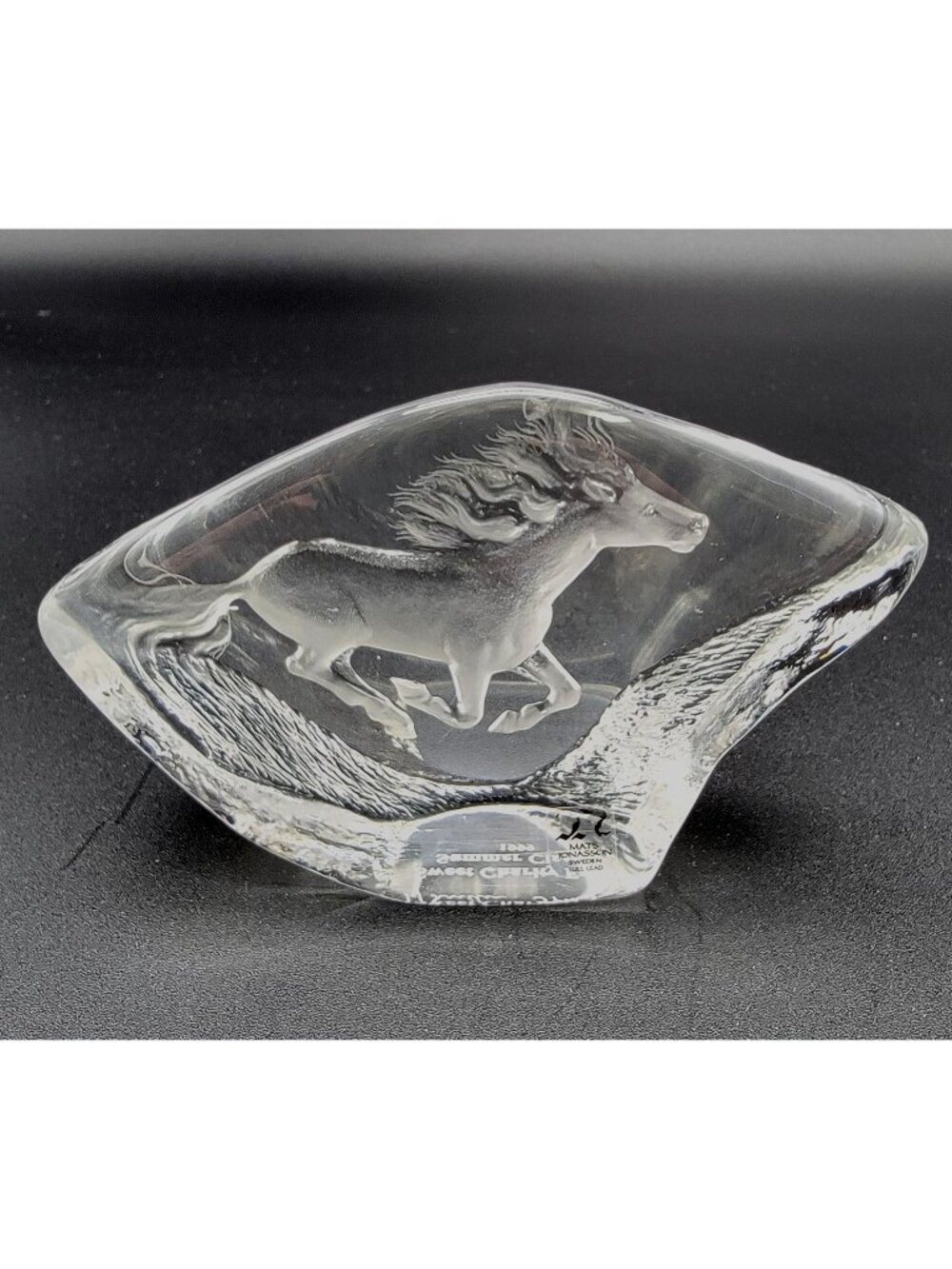 Mats Jonasson Crystal Running Horse Paperweight Trophy